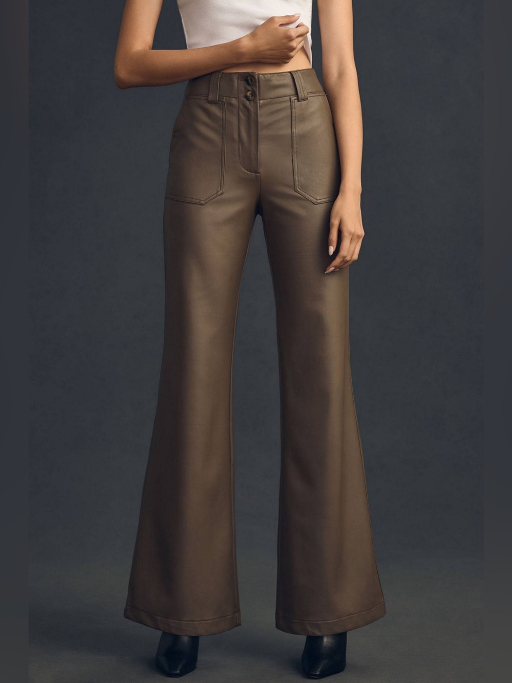 Anthropologie Maeve The Naomi Vegan Leather Wide Leg Flare Pants Size 12 Petite